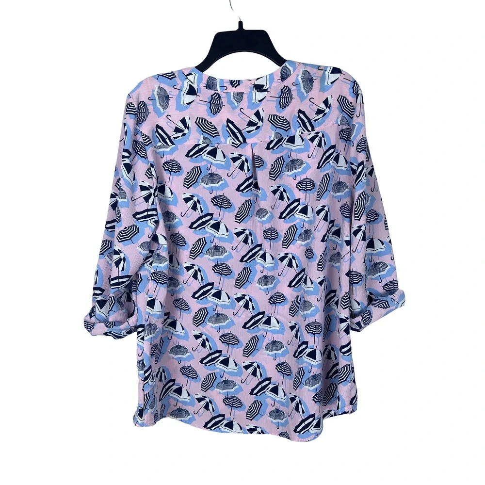 Kim Rogers Umbrella V Neck Button Up Long Rolled Sleeve‎ Blouse Size XLarge - Picture 2 of 7